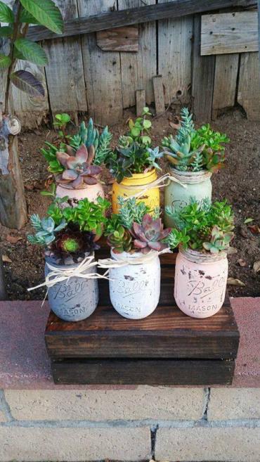CHALK MASON JAR WITH SUCCULENTS MAY 14 PIZZA 150
